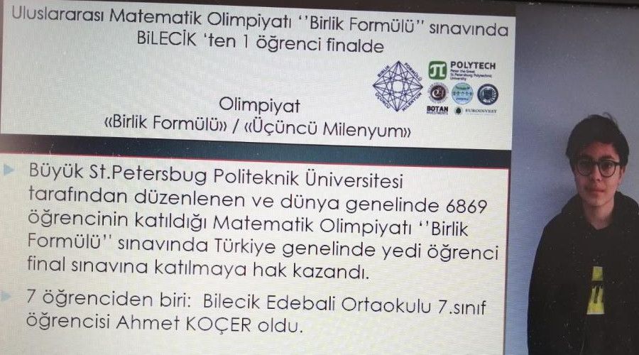 Bilecikli ��renci 'Uluslararas� Matematik Olimpiyat�'na kat�lacak 