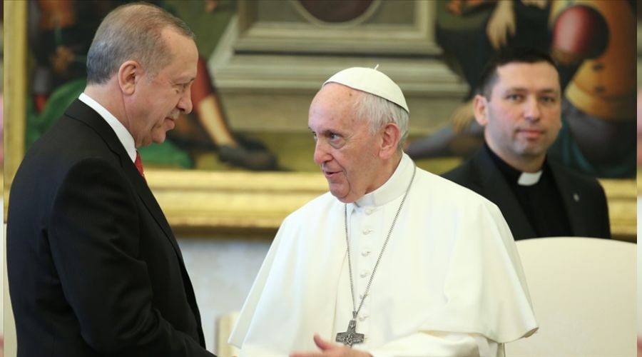 Cumhurba�kan� Erdo�an, Papa ile Filistin'i g�r��t�