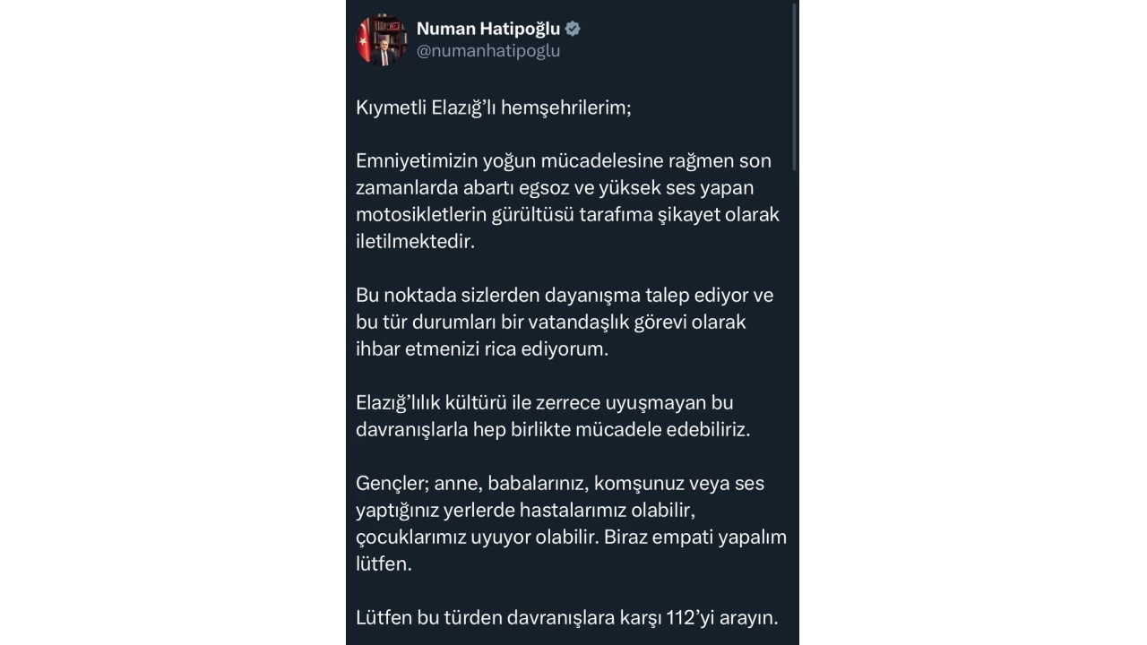 Elazığ Valisi Hatipoğlu'ndan vatandaşlara 'motosiklet'çağrısı