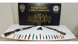 Karaman'da polis uygulamasnda silahlar ve baklar ele geirildi