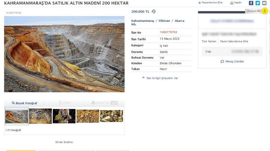 Sahibinden sat�l�k 'alt�n madeni' ilan� �a��rtt�
