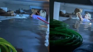 Su dolu bodrumda mahsur kalan kediyi kurtard