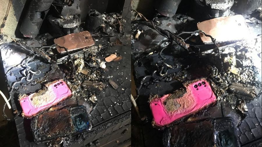 Ayn� anda �arj edilen 3 cep telefonu yang�na sebep oldu