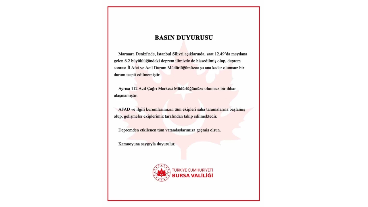 Deprem Bursa'da da hissedildi