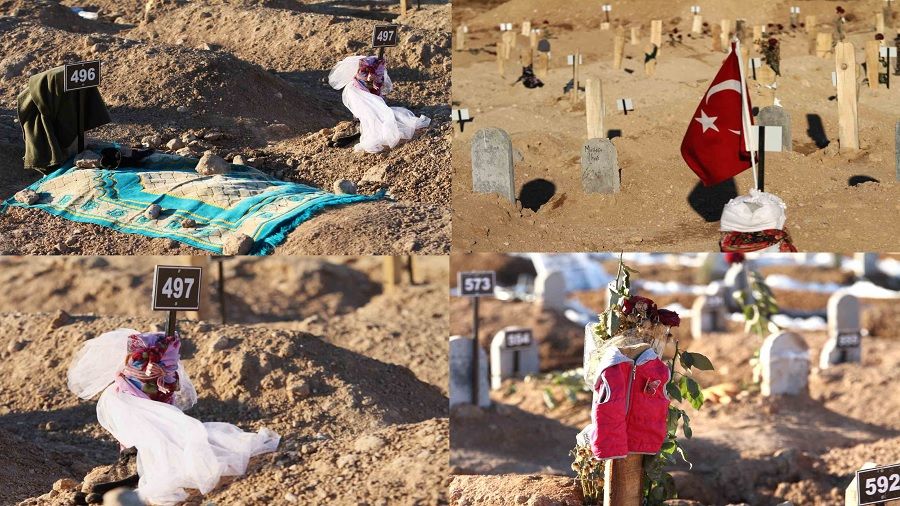 Depremde ölenlerin mezarlığında yürek yakan manzaralar