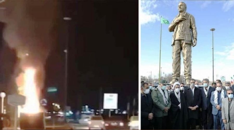 İran'da büyük provokasyon: Kasım Süleymani'nin heykeli ateşe verildi