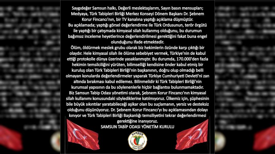 Samsun Tabip Odası'ndan Fincancı'ya kınama