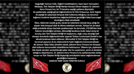 Samsun Tabip Odası'ndan Fincancı'ya kınama