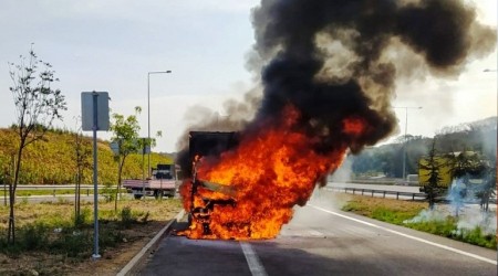 Seyir halindeki kamyonet alev topuna döndü