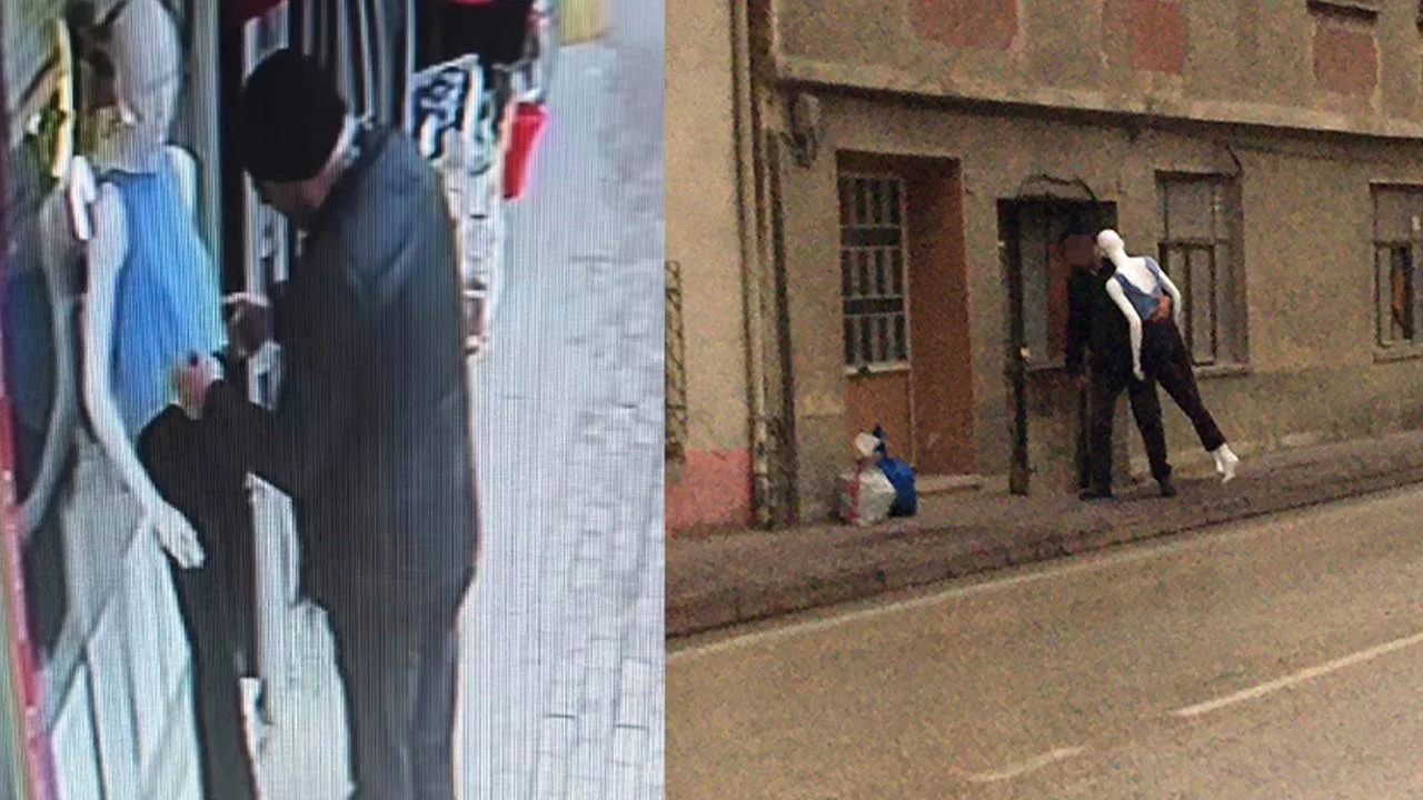 Uzun s�re sevdi�i cans�z mankeni kucaklay�p ka��rd�