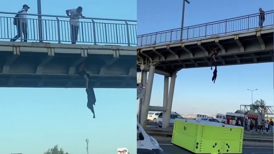 Büyükçekmece metrobüs üst geçidinde intihar girişimi