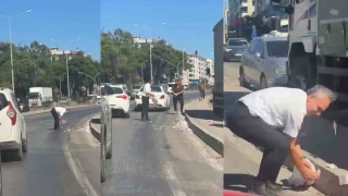 Deste deste paralar yola saçıldı, trafik tamamen durdu