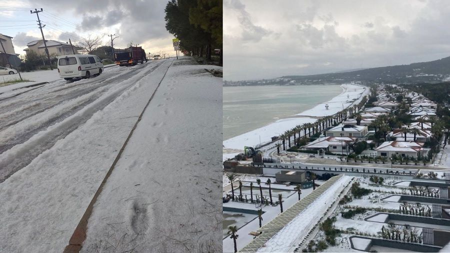 Kar yağmadı ama Çeşme beyaza büründü