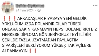 Sahte diploma sitesinden, 'dolandırıcılara inanmayın' paylaşımı