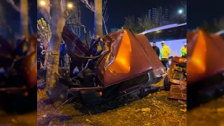 Adana'da ağaca çarpan otomobildeki 2 kişi öldü, 1 kişi yaralandı