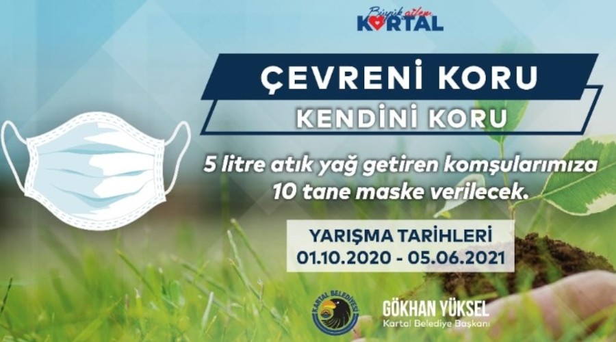 Atık yağını getiren vatandaşlara medikal maske