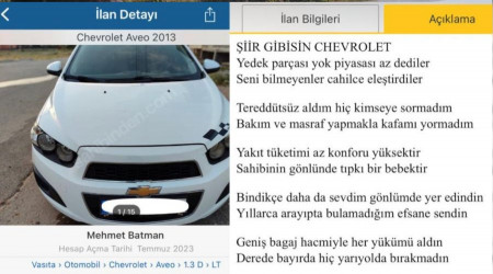 Batman'da bir vatandaş aracını şiir ile satışa sundu