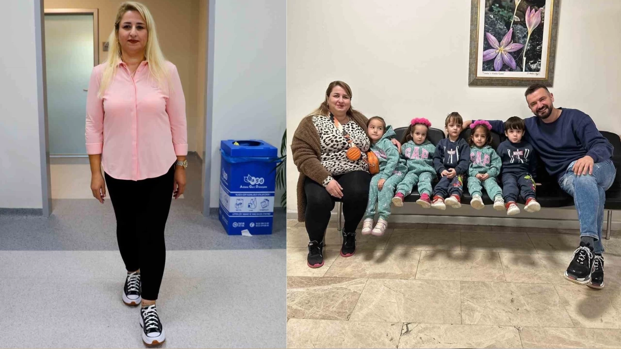 Dördüzlerine bakabilmek için 55 kilo verdi