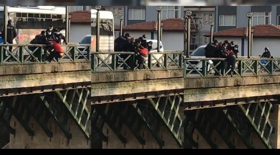 K�pr�den atlamak isteyen �ahs� polisler kurtard�