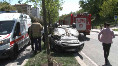 Refüjden savrulan araç takla attı