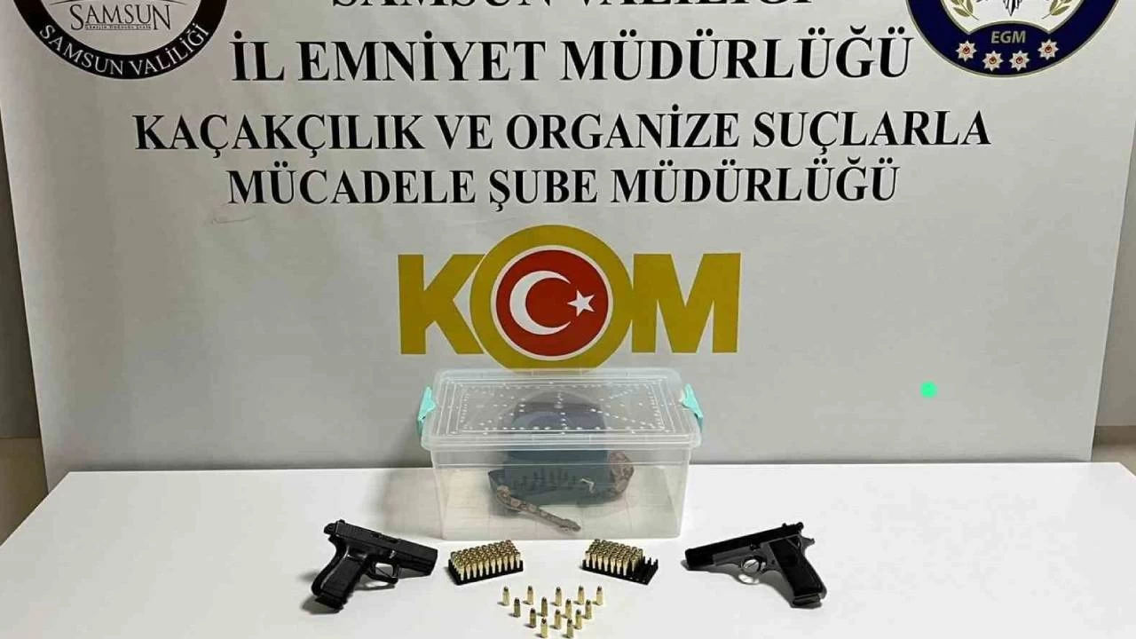 Samsun'da polis gümrük kaçağı boa yılanı ve silah ele geçirdi