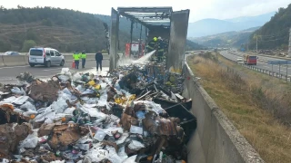 TEM Otoyolu'nda seyir halindeki tırın dorsesi alev alev yandı