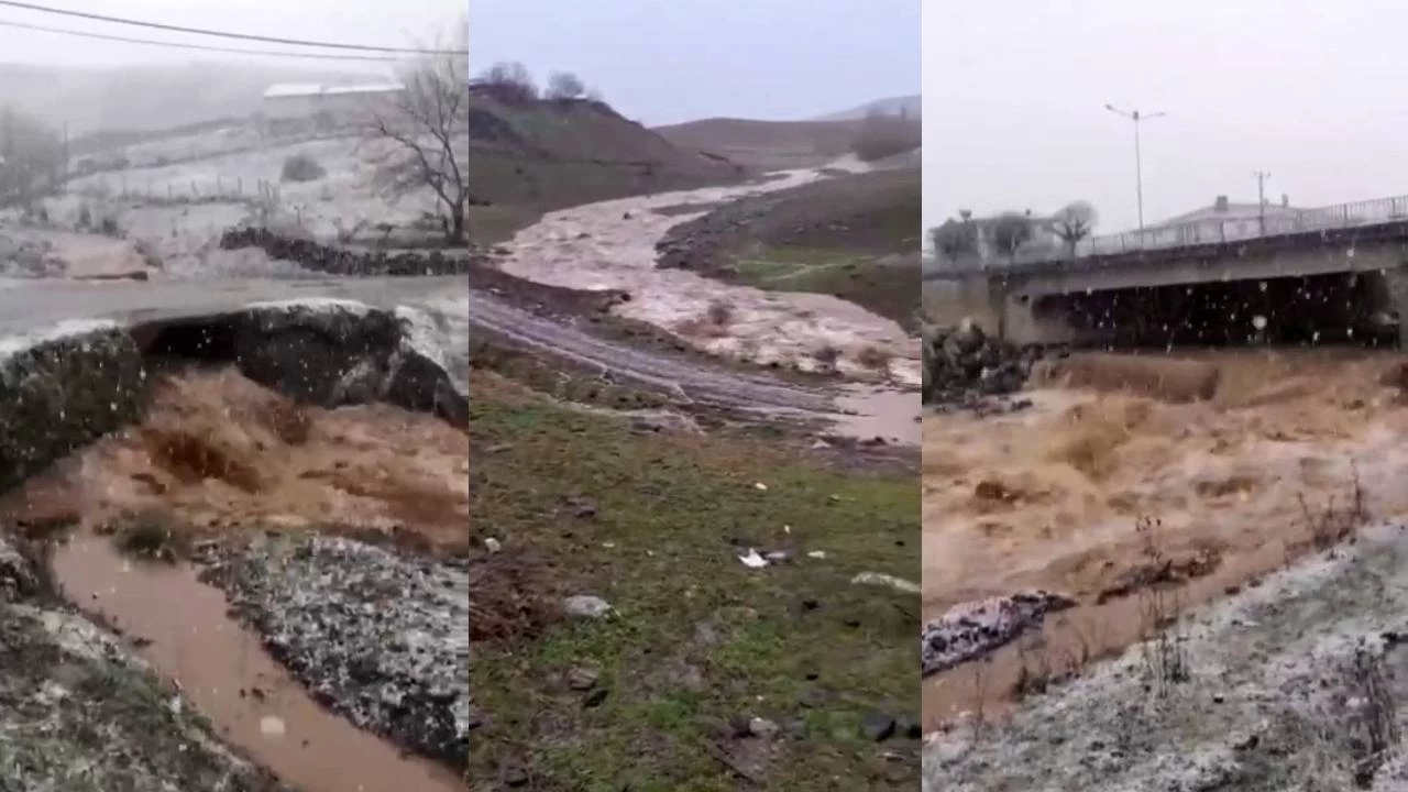 Elaz'da dereler tat, sel nedeniyle yol kt