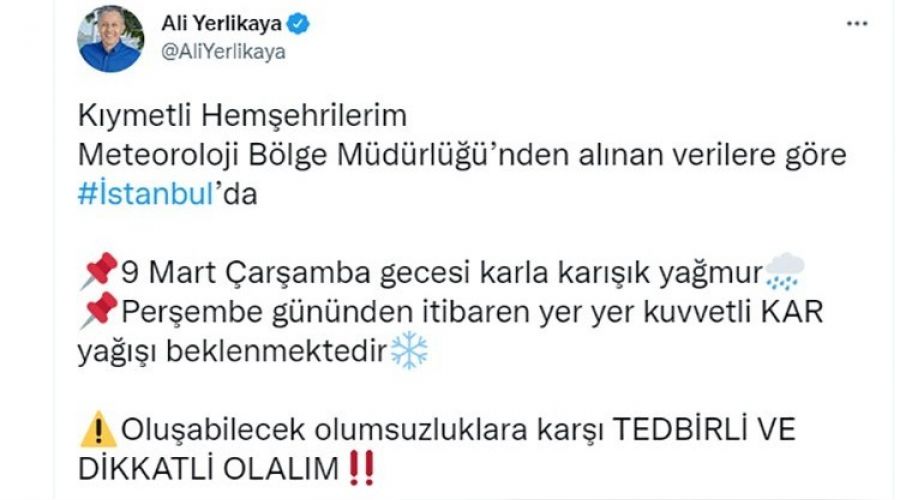 İstanbul Valiliğinden kar yağışı uyarısı