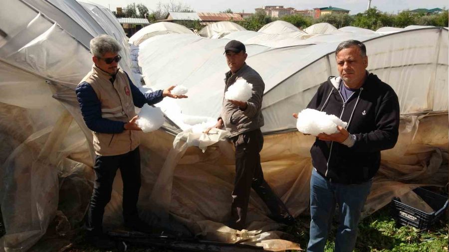 Şiddetli dolu seraları çökertti