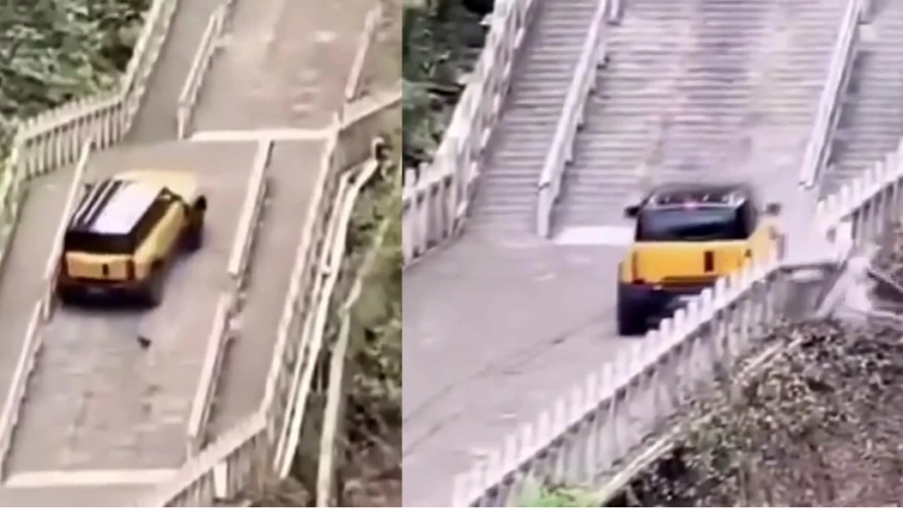 Tianmen Da'nn 999 merdivenini trmanan test arac tarihi yapya zarar verdi