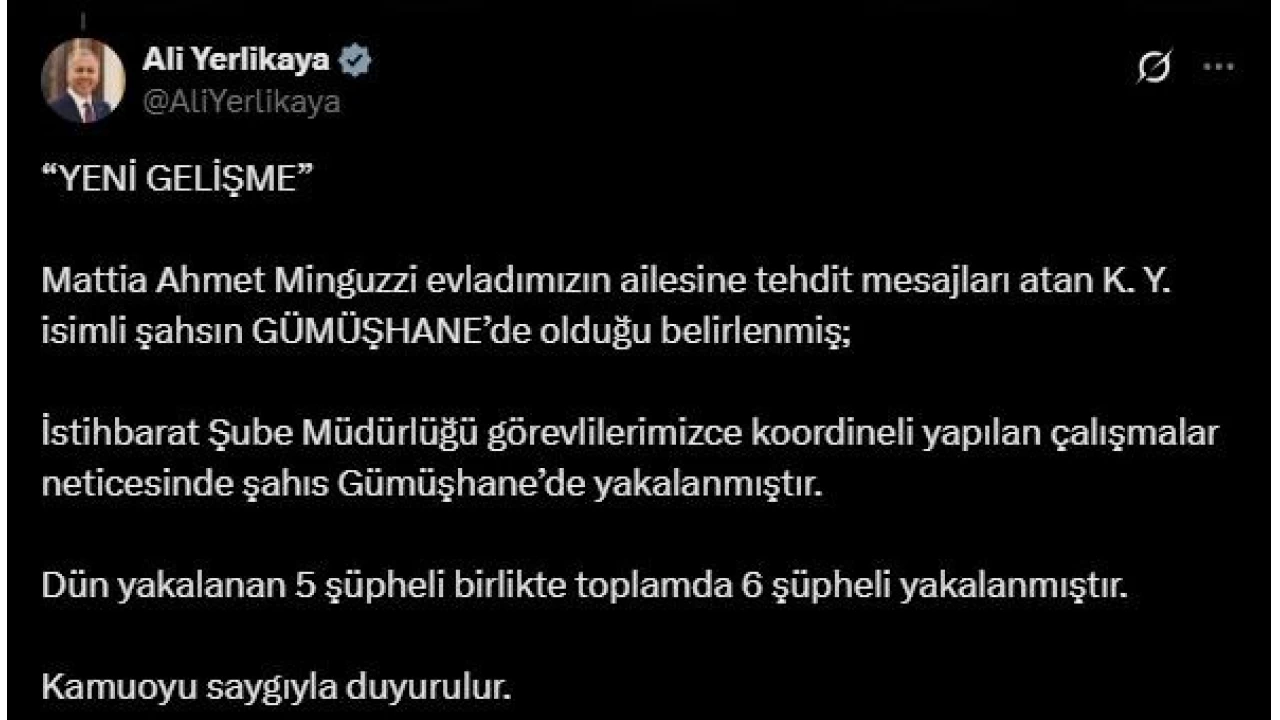 Ahmet Minguzzi'nin ailesine tehdit mesajlar� atan �ah�s yakaland�