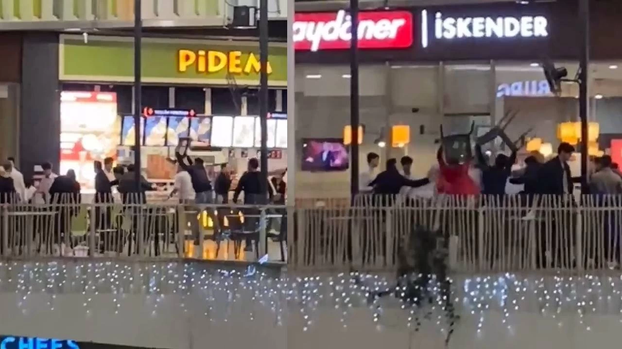 AVM'deki kavgada sandalyeler havada uçuştu