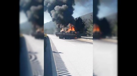 Çarpışan 2 TIR cayır cayır yandı