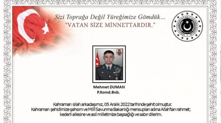 'Pençe-Kilit Operasyonu bölgesinde 1 asker şehit oldu'