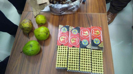 Kargo kutusundaki armutların arasından 200 mermi çıktı