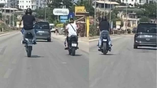 Motosikletli srcden tehlikeli hareketler