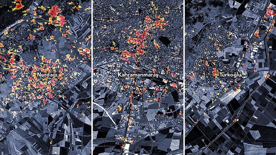 NASA'dan 3 b�lgedeki deprem hasar�n� g�steren harita