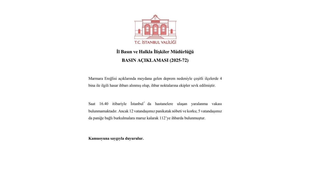 stanbul Valilii: 4 binada hasar ihbar alnd, 17 vatanda yaraland