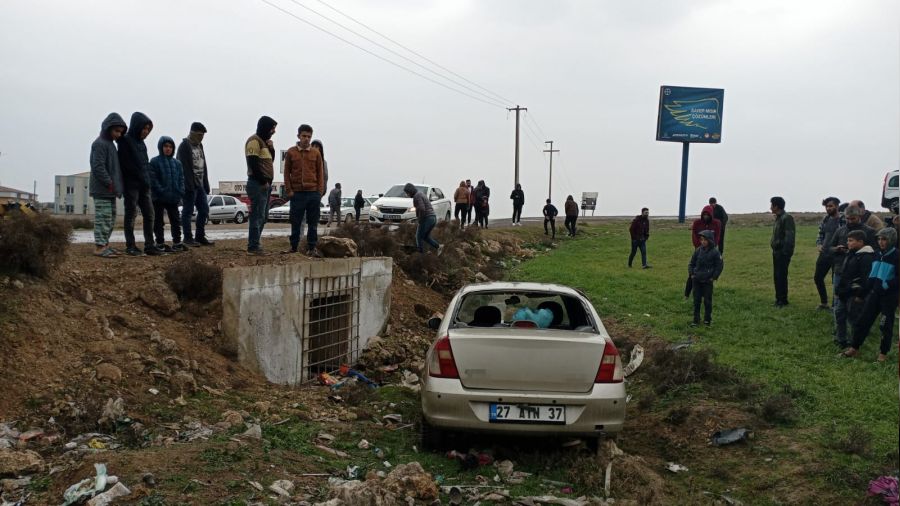 Mardin'de otomobil yol kenarna utu