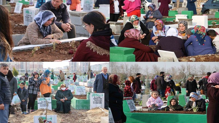 Depremzedeler mezarl�ktan ayr�lm�yor