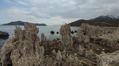 Van Gölünde su çekilince ortaya çıkan görüntü şaşırttı