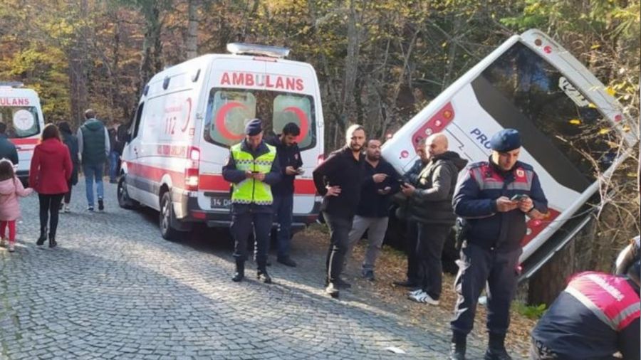 Yedigöller'de tur midibüsü ağaçların üzerine devrildi: 8 yaralı