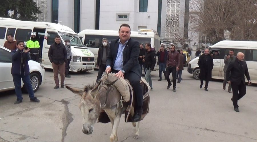 Eşekli protesto, eşekten düşünce sona erdi