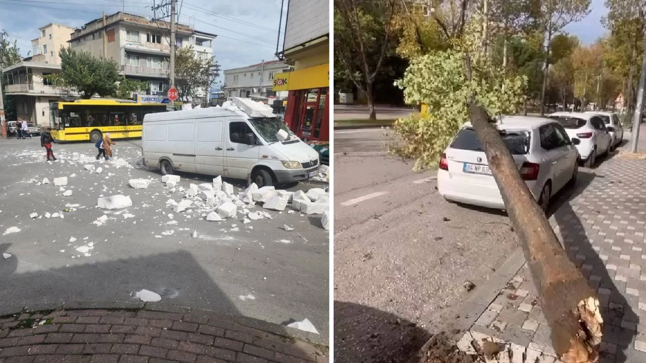 Bursa'da fırtına ağaçları devirdi, çatıları uçurdu