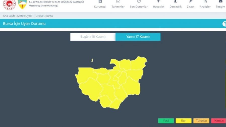 Meteoroloji'den Bursa iin 'sar' uyar