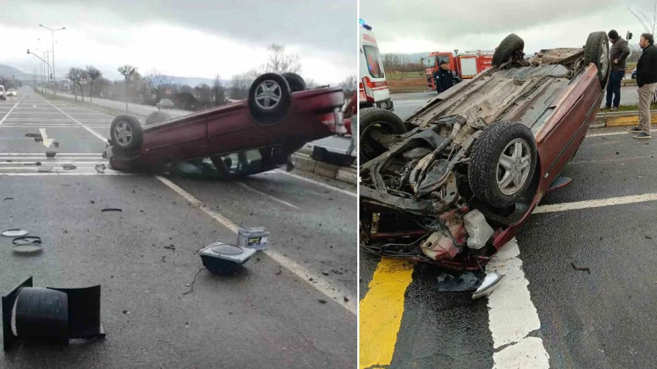 Bolu'da kontrolden ��kan otomobil takla att�