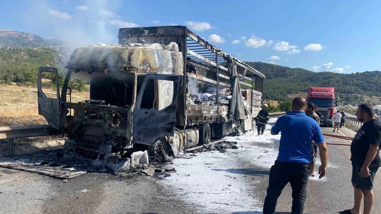 D100'de seyir halindeki tır alev alev yandı